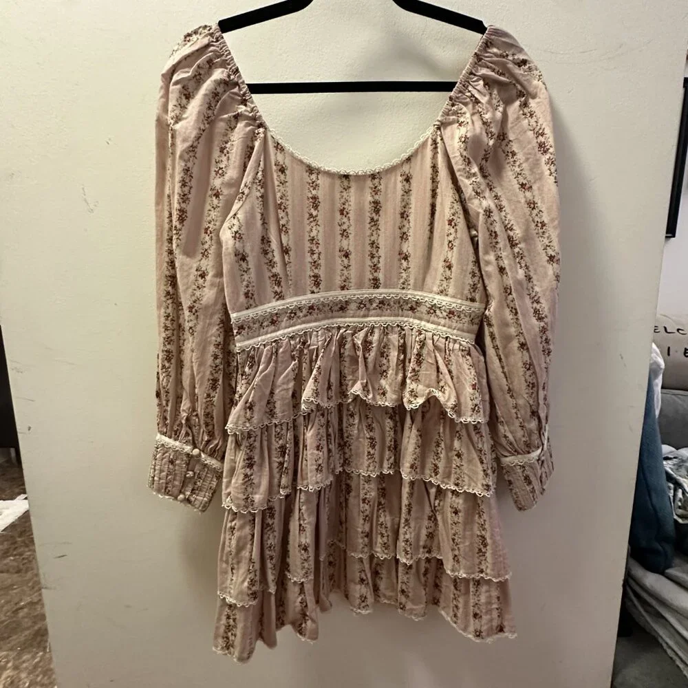 LoveShackFancy Astor Floral Mini Dress Cream Pink Size XS - Picture 5 of 5